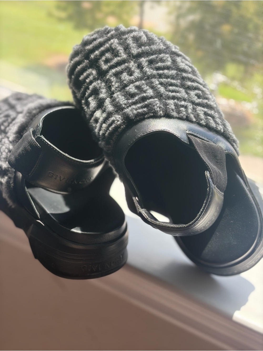 Givenchy Black Shearling Platform Slides